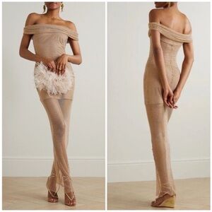 Self Portrait Rhinestone Embellished Fishnet Maxi Dress